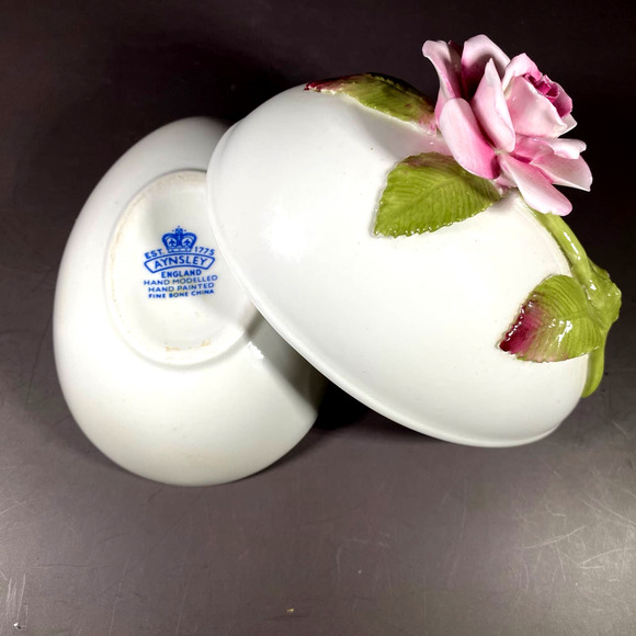 Vintage Aynsley Hand Paint Porcelain Fine China Egg Shape Trinket Box Easter - Picture 9 of 9